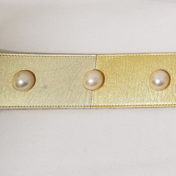 Bergdorf Goodman Rare 2-Tone Wide Gold Leather Vintage Belt S/M - Picture 5 of 16